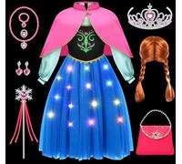 Tacobear Luminosa Disfraz Anna Frozen LED Vestido Princesa Niña con Capa Peluca Bolsa Corona Varita Magica Disfraz Princesa para Carnaval Halloween Navidad Cumpleaños (110, 3-4 Años)