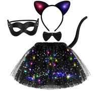 Tacobear Luminoso Disfraz Animal Niña Falda Tutu LED Diadema Cola para Fiesta Cosplay Disfraz de Halloween Navidad Carnaval Accesorios para Niños (Gato)