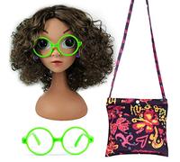 Tacobear Peluca Niña Peluca Madrigal Niña Disfraz on Cabello Corto Rizado Gafas Bolsa Pendientes Madrigal Disfraz Accesorios para Halloween Carnaval