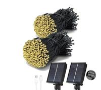 Tacobey 2 Pack Guirnalda Luces Exterior Solar, 【Carga USB】 20M 200 led Cadena de Luces, 8 Modos, Impermeable, Luz Solar Exteriors para Jardín, Terraza, Patio Decoración (Blanco Cálido)