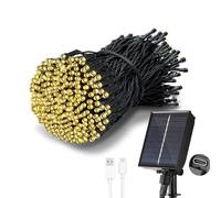 Tacobey Guirnalda Luces Exterior Solar, 【Carga USB】 20M 200 led Cadena de Luces, 8 Modos, Impermeable, Luz Solar Exteriors para Jardín, Terraza, Patio Decoración (Blanco Cálido)