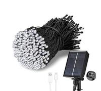 Tacobey Guirnalda Luces Exterior Solar, 【Carga USB】 20M 200 led Cadena de Luces, 8 Modos, Impermeable, Luz Solar Exteriors para Jardín, Terraza, Patio Decoración (Blanco Frio)