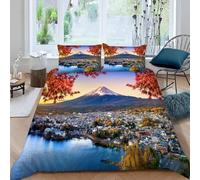 TACOKI Funda Nordica Cama 80/90 Paisaje del Monte Fuji Reversible, Ropa de Cama Microfibra Suave, Funda Nórdica Exótico Funda Edredon 135x200 y 2 Funda de Almohada 50x75, 3D Funda de Edredón 6967a