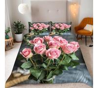 TACOKI Funda Nordica Cama 80/90 Rosas Reversible, Ropa de Cama Microfibra Suave, Funda Nórdica Flores Rosadas Funda Edredon 135x200 y 2 Funda de Almohada 50x75, 3D Funda de Edredón 6643a