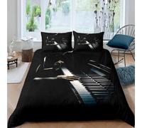 TACOKI Funda Nordica Cama 90 Tema de Piano Reversible, Ropa de Cama Microfibra Suave, Funda Nórdica Piano Funda Edredon 150x220 y 2 Funda de Almohada 50x75, 3D Funda de Edredón 5996a