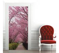 TACOKI Murales Para Puertas árbol de Flor de Cerezo, Pegatina Puerta Flor de Durazno 3D Papel Pintado Autoadhesivo Mural Poster Puertas Pegatinas para Cocina Sala de Baño Decorativos 88x200 cm 9238z