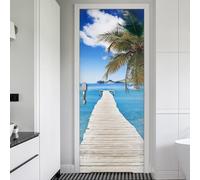 TACOKI Murales Para Puertas Costa Costera, Pegatina Puerta Vista Al Mar 3D Papel Pintado Autoadhesivo Mural Poster Puertas Pegatinas para Cocina Sala de Baño Decorativos 80x210 cm 8381z