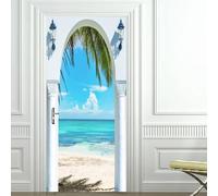 TACOKI Murales Para Puertas Estilo Europeo, Pegatina Puerta Vista Al Mar 3D Papel Pintado Autoadhesivo Mural Poster Puertas Pegatinas para Cocina Sala de Baño Decorativos 100x200 cm 4598z