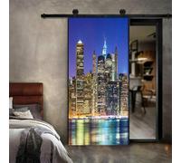 TACOKI Murales Para Puertas New York, Pegatina Puerta Vista Nocturna de la Ciudad 3D Papel Pintado Autoadhesivo Mural Poster Puertas Pegatinas para Cocina Sala de Baño Decorativos 90x210 cm 4650z