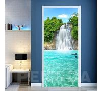 TACOKI Murales Para Puertas Paisaje Natural, Pegatina Puerta Cascada 3D Papel Pintado Autoadhesivo Mural Poster Puertas Pegatinas para Cocina Sala de Baño Decorativos 88x200 cm 9490z