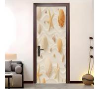 TACOKI Murales Para Puertas Playa, Pegatina Puerta Concha de Estrella de Mar 3D Papel Pintado Autoadhesivo Mural Poster Puertas Pegatinas para Cocina Sala de Baño Decorativos 90x210 cm 4389n