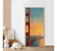 TACOKI Murales Para Puertas Puente Puerta de Oro, Pegatina Puerta NuEVA York 3D Papel Pintado Autoadhesivo Mural Poster Puertas Pegatinas para Cocina Sala de Baño Decorativos 77x200 cm 982n