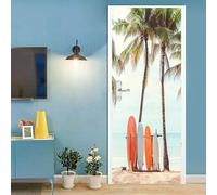 TACOKI Murales Para Puertas Tabla de Surf, Pegatina Puerta Playa 3D Papel Pintado Autoadhesivo Mural Poster Puertas Pegatinas para Cocina Sala de Baño Decorativos 88x200 cm 9058z
