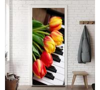 TACOKI Murales Para Puertas Tulipanes, Pegatina Puerta Teclados de Piano 3D Papel Pintado Autoadhesivo Mural Poster Puertas Pegatinas para Cocina Sala de Baño Decorativos 95x215 cm 1798n