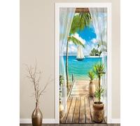 TACOKI Murales Para Puertas Vista Al Mar, Pegatina Puerta Vista Al Mar 3D Papel Pintado Autoadhesivo Mural Poster Puertas Pegatinas para Cocina Sala de Baño Decorativos 77x200 cm 5923z