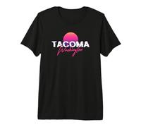 Tacoma Washington Retro Glitch Vaporwave Sun de los años 80 y 90 Camiseta Premium
