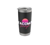 Tacoma Washington Retro Glitch Vaporwave Sun de los años 80 y 90 Vaso térmico de acero inoxidable de doble pared