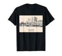 Tacoma Washington Vintage Horizonte Dibujo Camiseta