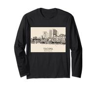 Tacoma Washington Vintage Horizonte Dibujo Manga Larga