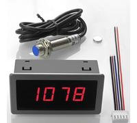 Tacómetro digital LED de 4 bits, medidor de velocidad RPM con sensor de interruptor de proximidad Hall DC8-24V, pantalla LED azul, rango de 5-9999 rpm, panel de 72 x 36 x 20 mm (rojo)