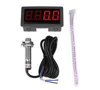 Tacómetro LED Digital Universal 4 Unidades Pantallas Digitales Rojo/Azul - Medidor RPM con Sensor Hall NPN (Rojo)