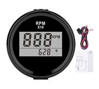 Tacómetro Medidor digital 0-9990RPM con contador de horas IP67 a prueba de agua Luz de fondo roja 9-32 V 52 mm / 2 pulgadas Pantalla LCD para coche camión barco(Marco negro sobre negro)