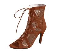 Tacón de aguja para mujer - Botas de baile latino tacón alto sandalias para mujer transpirable zapatos de gran tamaño cómodos zapatos casuales botas Heels Dance, marrón, 37 EU