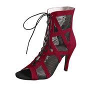 Tacón de aguja para mujer - Botas de baile latino tacón alto sandalias para mujer transpirable zapatos de gran tamaño cómodos zapatos casuales botas Heels Dance, rojo, 38 EU