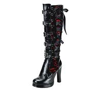 Tacón de cuña Negro Niños 37 Mujeres Zapatos Cosplay Plataforma Plastilina Gótica Botas de Moda de Cuero Atado Arcos Botas de Mujer Zapatos Negros Altos Mujer Negro, rojo, 43 EU
