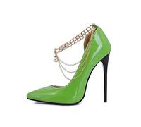 Tacones Altos Damas Stiletto Tacones Altos Hechos a Mano Caqueta de Tobillo Pearl Pearl Toe Farty Party Party (Verde, US12)