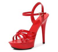 Tacones altos de 13 cm/5,2 pulgadas para mujer | Sandalias de plataforma con punta abierta para pole dance, espectáculos de striptease, noches de disfraces y discotecas de moda,Rojo,36 EU