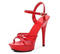 Tacones altos de 13 cm/5,2 pulgadas para mujer | Sandalias de plataforma con punta abierta para pole dance, espectáculos de striptease, noches de disfraces y discotecas de moda,Rojo,37 EU