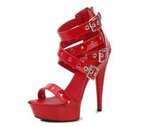 Tacones altos de 13 cm/5,2 pulgadas para mujer | Sandalias de plataforma con punta abierta para pole dance, espectáculos de striptease, noches de disfraces y discotecas de moda,Rojo,40 EU
