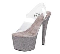 Tacones altos de 17 cm para mujer | Sandalias de plataforma con tiras en el tobillo | Tacones extremos con suela antideslizante para reinas de discotecas y artistas de escenario,Gris,35 EU
