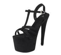 Tacones altos de 17 cm para mujer | Sandalias de plataforma con tiras en el tobillo | Tacones extremos con suela antideslizante para reinas de discotecas y artistas de escenario,Negro,35 EU