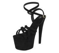 Tacones altos de 17 cm para mujer | Sandalias de plataforma con tiras en el tobillo | Tacones extremos con suela antideslizante para reinas de discotecas y artistas de escenario,Negro,40 EU