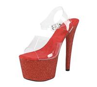 Tacones altos de 17 cm para mujer | Sandalias de plataforma con tiras en el tobillo | Tacones extremos con suela antideslizante para reinas de discotecas y artistas de escenario,Rojo,35 EU