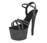 Tacones altos de 17 cm para mujer | Sandalias de plataforma con tiras en el tobillo | Tacones extremos con suela antideslizante para reinas de discotecas y artistas de escenario,Negro,35 EU