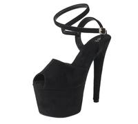 Tacones altos de 17 cm para mujer | Sandalias de plataforma con tiras en el tobillo | Tacones extremos con suela antideslizante para reinas de discotecas y artistas de escenario,Negro,35 EU