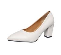Tacones altos elegantes para mujer para cualquier ocasión, punta puntiaguda moderna, tacones gruesos casuales, diseño sin cordones con parte superior de cuero duradero. Fascitis Plantar (Beige, 36)