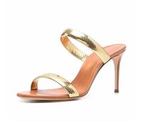 Tacones Altos High Heels Mujer Stiletto Sandalias Punta Redonda Abierta Slip On Mules Pump Vestido Verano Fiesta Zapatos Baile 10cm-Gold||35