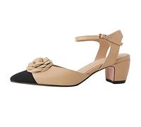 Tacones Altos Leatros de Cuero Tacones de pie Puntiagudo Correa de Hebilla Appliique Aplique Apricot Negro (1.5 Reino Unido)