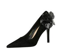 Tacones Altos Negros para Mujer, Cómodos Zapatos De Punta Cerrada Y Puntiaguda, Zapatos De Tacón De Aguja con Flores De 4 Pulgadas Sin Cordones