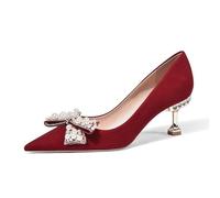 Tacones Altos Pearl Bows de Tacones Altos de Color Rojo 6 cm/8 cm de dianos con dianos de Diario desmontales Un Zapato Dos USA un Regalo Elegante para Mujeres Zapatos de Fiesta