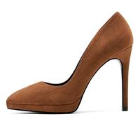 Tacones Anchos para Mujer Piel de Ante Zapatos de graduación Lindos Retro de Plataforma para Negocios de Bodas Casuales Marrón 36 EU