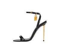 Tacones Candado Dorado Tacón Alto Hebilla de una Sola Palabra Punta Abierta Zapatos de Cuero con tacón Fino Sandalias con Correa en el Tobillo