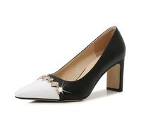 Tacones de 7,6 cm para Mujer | Zapatos de tacón de Bloque de 7,5 cm con Punta Puntiaguda para Bodas, Oficina, Bailes y Noches de Club | Tallas Grandes,Negro,36 EU