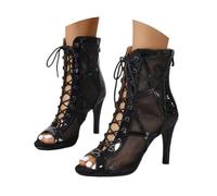 Tacones de aguja abiertos zapatos de baile latino para fiesta de noche y, Negro , 35 EU