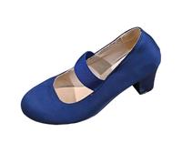 Tacones de bloque para mujer de terciopelo tirolés con correas elegantes zapatos de baile con correa al tobillo tacón para bodas, Oktoberfest y fiesta, Blue, 38 EU