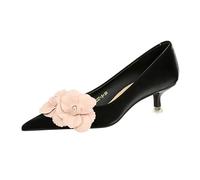 Tacones de Gatito Floral para Mujeres, Zapatos de Trabajo con Punta Elegante, Zapatos de Trabajo cómodos de tacón bajo